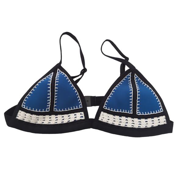Triangl Women's Bikini Top Triangle Crochet Embroidery Neoprene Swimsuit Medium - Picture 1 of 5